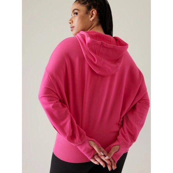 Athleta L Balance Hoodie Modal Sweatshirt Women's Size Large Tulip Pink Full Zip - Picture 7 of 7